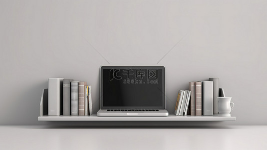 电脑放在桌子上背景图片_时尚的笔记本电脑放在灰色背景的架子上