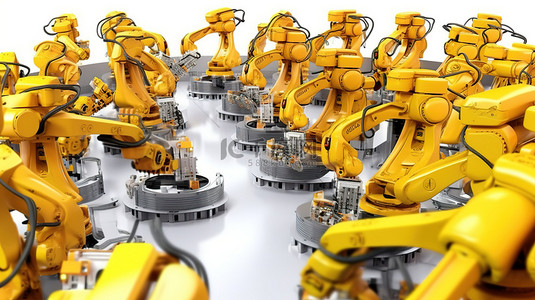 白色背景的机器人装配线自动化行业的未来