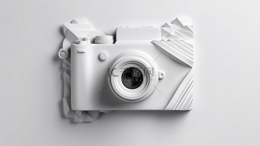 中性背景上的简约纸张灵感白色相机概念 3D 渲染插图