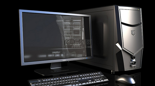 一个受保护的计算机系统在 3d 渲染插图与盾牌