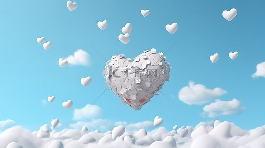 男神我爱你背景图片_3d 渲染的心从多云的天空降落，非常适合情人节或周年纪念日