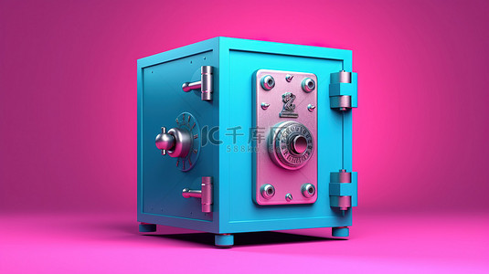 双色调粉色安全密码库安全的蓝色背景 3D 渲染