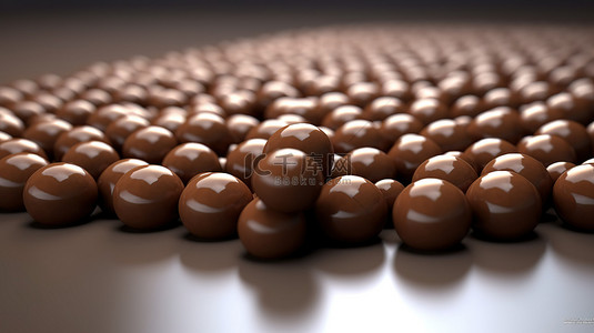浓郁背景背景图片_涂有浓郁巧克力和棕色糖果的巧克力球的 3D 插图