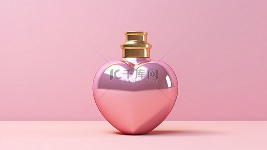 金色爱心玫瑰背景图片_金色金属罐瓶中粉红心的 3D 渲染，象征着情人节的爱