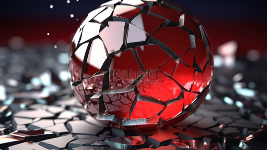 带有裂纹玻璃设计的圣诞球的 3D 渲染