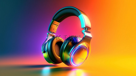 具有渐变设计的时尚金属耳机的 3D 插图