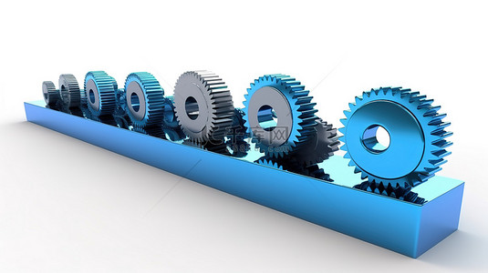 科技条背景图片_白色背景下创意 3D 渲染中带齿轮的蓝色加载条