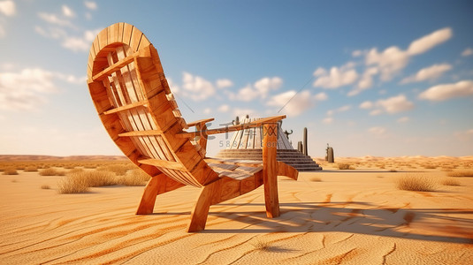 沙漠景观中油设计摇椅的 3D 渲染