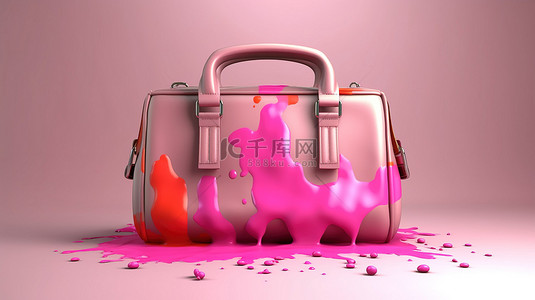 印迹形状的粉红色油漆倒入袋中 3d 渲染