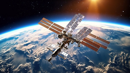 运行轨道背景图片_NASA 绕地球运行的国际空间站 3D 渲染