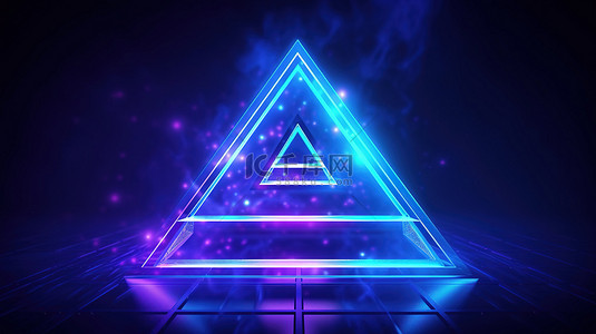 红色带图案背景图片_蓝色和紫色霓虹灯几何背景，带三角棱镜结构 3D 渲染