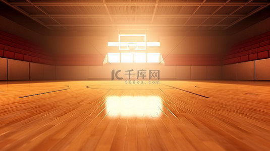 阳光明媚的篮球场没有人 3d 渲染背景在运动场