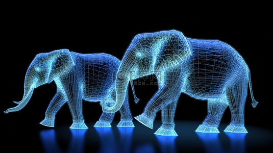 出发探险logo背景图片_低聚 3D 模式下的大象全息图对抗黑暗空间