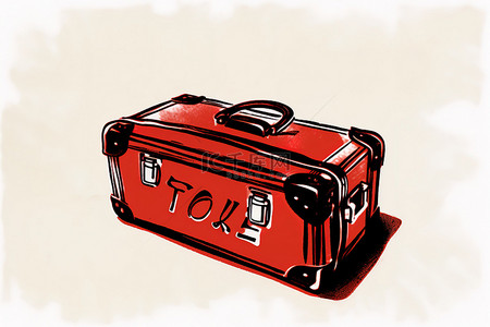 英语插画背景图片_带行李标签插画的旧手提箱