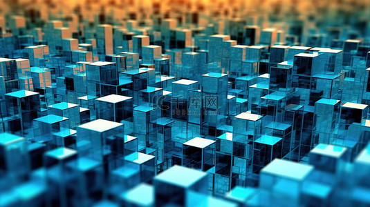 街道插图背景图片_由抽象立方体组成的未来城市的 3D 渲染插图