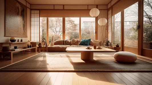 家居类背景图片_沙发茶几榻榻米日本风格客厅装修效果图