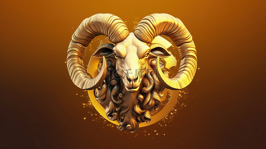 白羊座logo背景图片_白羊座星座的 3D 插图，具有金色的触感和充足的复制空间