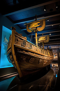 灯传统背景图片_博物馆里亮着灯的船