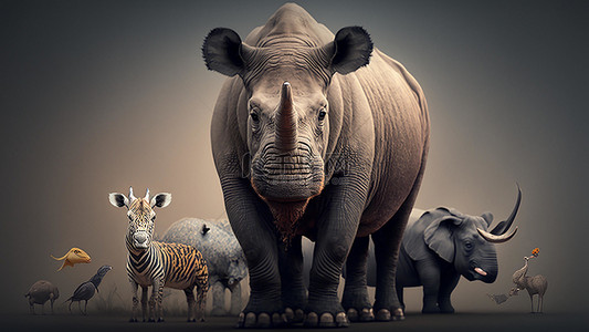 犀牛剪影背景图片_动物写实斑犀牛