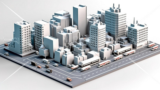 城市建筑高楼背景背景图片_低聚风格 3D 可视化的当代城市景观