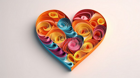 心形多层纸艺术的 3D 渲染