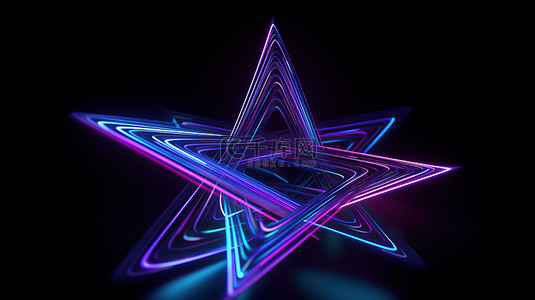 发光的星形背景图片_发光的紫色和蓝色 4k uhd 线在霓虹灯的 3D 插图中形成星形装饰