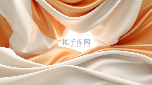 橙色场景背景图片_奶油色和橙色场景的抽象 3D 渲染，带有金色框架和白色织物浮标