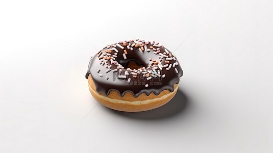 3D 渲染简约风格的巧克力甜甜圈，在白色背景上隔离，可近距离查看