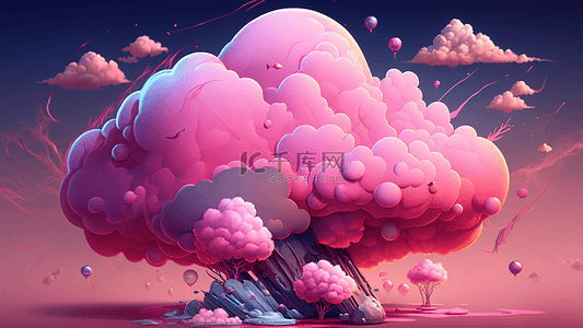 云朵树粉色背景