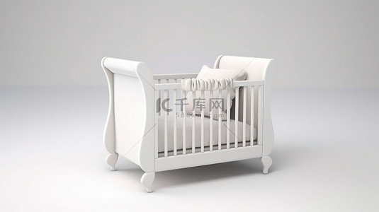 白色背景下婴儿床的 3d 渲染