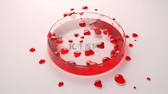 简约的爱情符号现代 3D 渲染，红色水晶心漂浮在白色圆形背景上，适合情人节