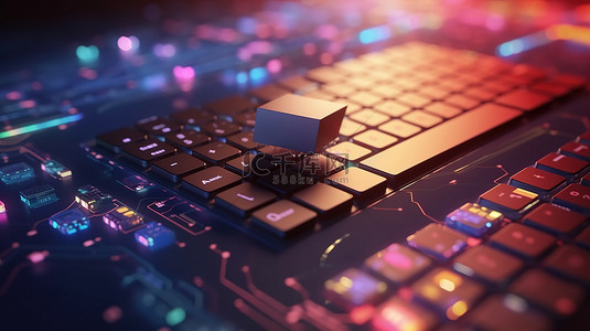 电子购物背景图片_带 3D 渲染信用卡的键盘象征网上购物的概念