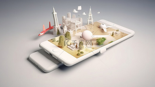 旅游启发智能手机 3d 渲染为您的样机设计