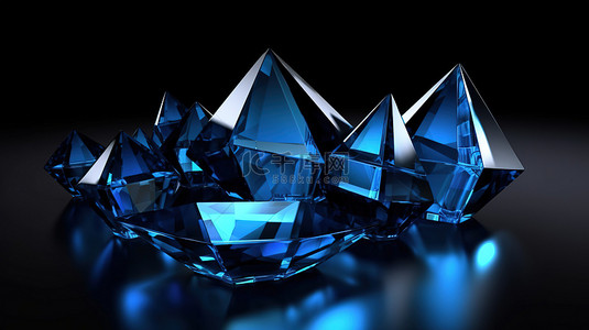 蓝黑玻璃和银色几何物体的 3D 渲染