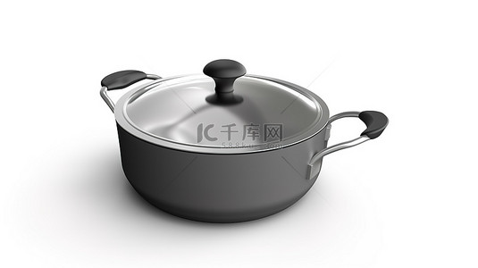 炊具背景背景图片_孤立的白色背景 3D 渲染锅，带从侧面看到的盖子