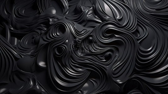 壁纸背景以 3D 设计中扭曲的抽象黑色漩涡为特色
