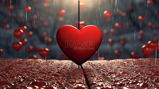 医疗卫生宣传展板背景图片_3d 插图充满活力的红心被雨伞遮蔽
