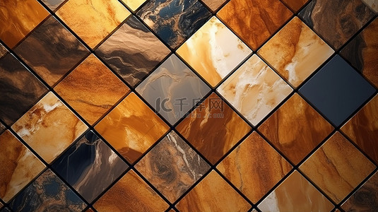 大理石石膏纹理背景图片_光滑的棕色大理石地板与大胆的黑色岩石纹理背景 3D 渲染插图