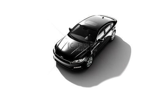 3D 渲染现代家庭的时尚黑色混合动力汽车，白色背景，地面阴影
