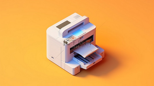 孤立的单个打印机对象的等距 3D 渲染