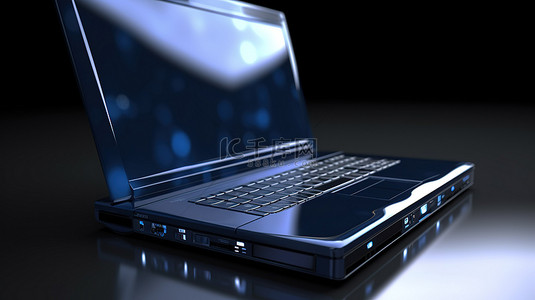 蓝色笔记本电脑背景图片_3d 渲染中的蓝色笔记本电脑的插图