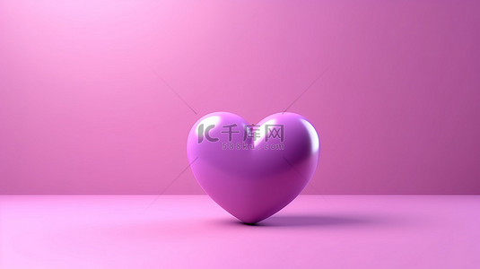 紫色背景上带有哑光饰面的孤立软粉色心的 3D 插图
