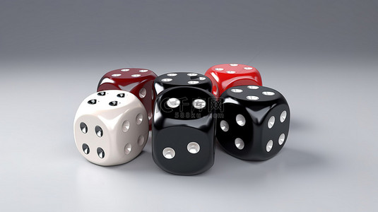 纸牌游戏背景图片_在白色背景上隔离的 3D 插图中的六面游戏骰子