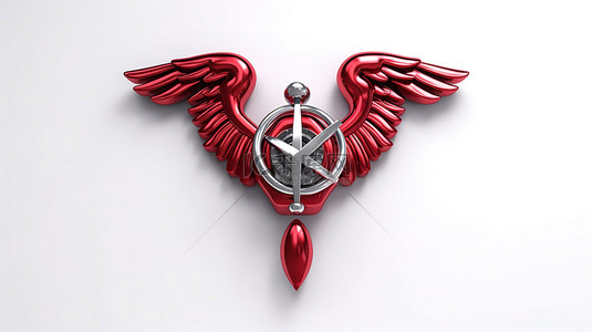 3d 生成的白色背景上的心形红色医疗杖标志