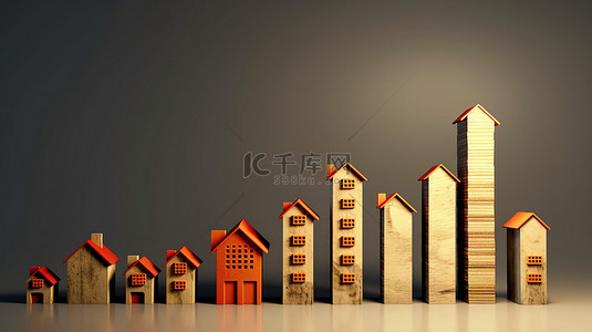 房地产市场增长图表的 3D 渲染图