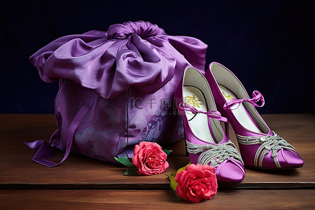 鞋花背景图片_紫色鞋包玫瑰花