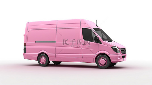 车展背景背景图片_粉色商用货车，带空白车身，用于白色背景 3D 插图上的定制设计