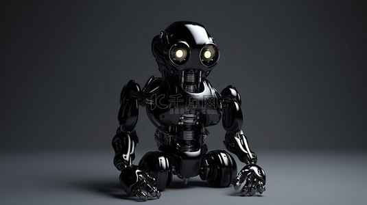 黑色的机器人玩具灰色背景上的 3d 渲染