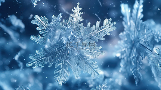 冬季清雪背景图片_冬季仙境近距离观察运动中的雪花令人惊叹的 3D 插图电影背景