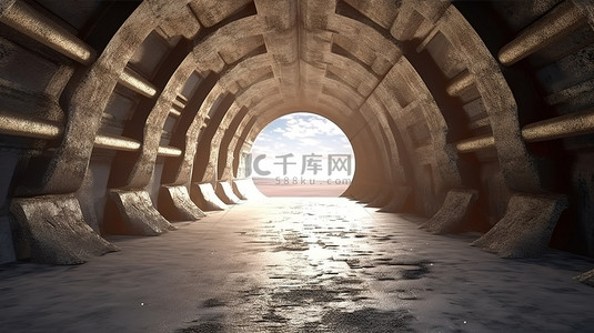 足球草地背景图片_有 3d 渲染水泥隧道的美式足球场